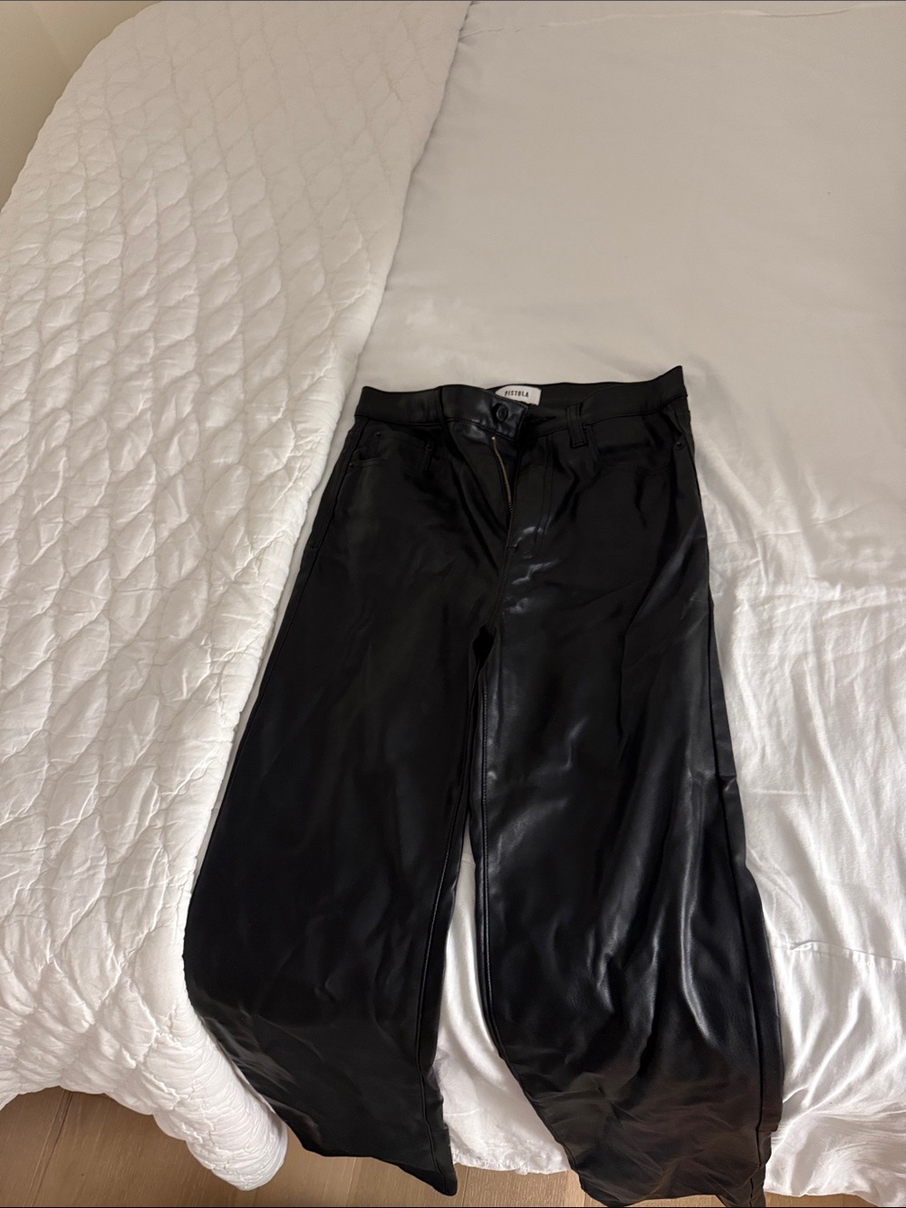 pistola Black Faux Leather Wide-Leg Pants